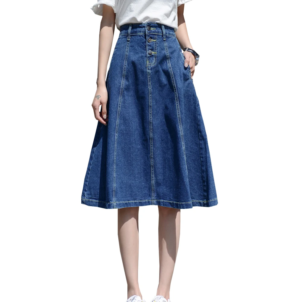 2018 High Waist Women Denim Skirt Midi Oversize Women A Line Skirt Plus Size 4xl 7xl Women Midi