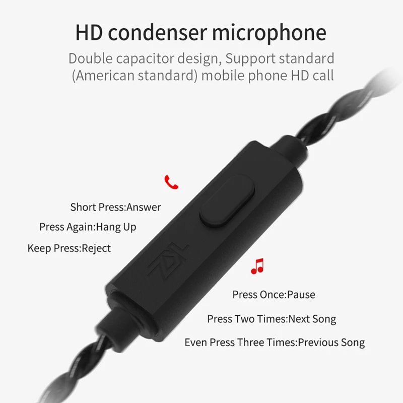 Новые KZ ZS4 1BA + 1DD HIFI бас Шум Отмена наушники с микрофоном и 0 75 мм 2pin Съемный кабель