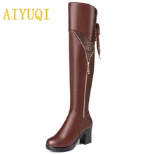 AIYUQI/Новинка года; сезон осень-зима; женские мотоботы из натуральной кожи. Модные сапоги до колена на высоком каблуке. Дамская обувь