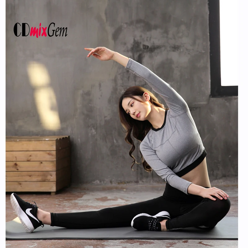 

New Women Yoga Sets Fitness Sportswear Suits Long Sleeve Yoga Shirts Running Gym Mesh Patchwork Elastic Top+ Slim Pants