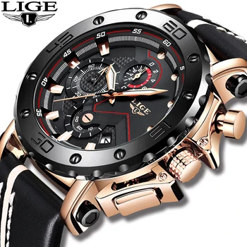 

2018 LIGE New Men Top Watch Men Original Stainless Steel case Large Dial Men Casual Leather Business Sport Watch Erkek Kol Saati