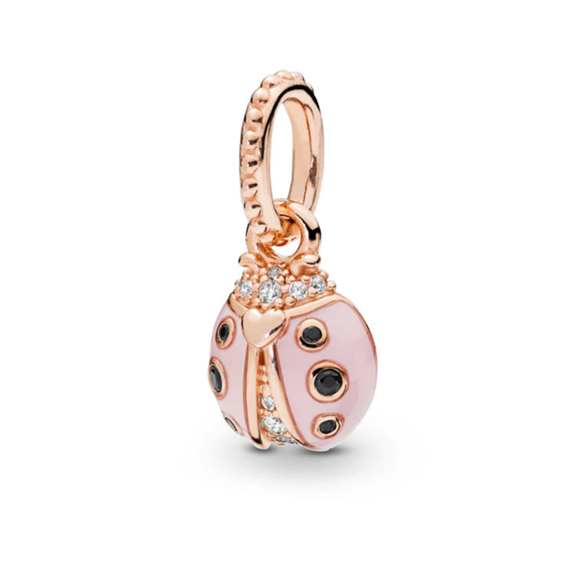 

2019 Garden Collection Rose Lucky Pink Ladybird Charm Fits Original Pandora Bracelets Necklace Floating Insects Necklace Pendant