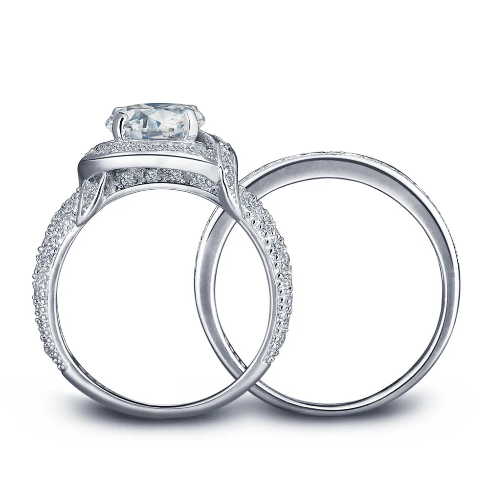 Romantic 925 Sterling Silver Engagement Ring Set Luxurious Women Silver Bridal Ring Sets Wedding Jewelry (JewelOra RI102024)