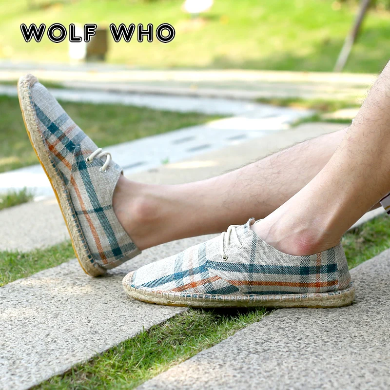WOLF WHO/Летняя мужская повседневная обувь; дышащие впитывающие Пот Мужские кроссовки из пеньки; выразительные мягкие мужские лоферы для отдыха; W-023