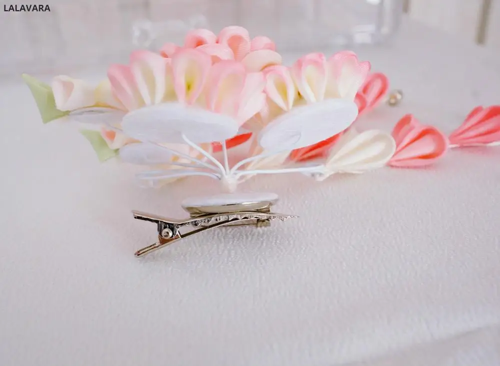 LALAVARA Традиционные Японские Свадебные Розовые заколки для волос Kanzashi шелковые цветы аксессуары для волос