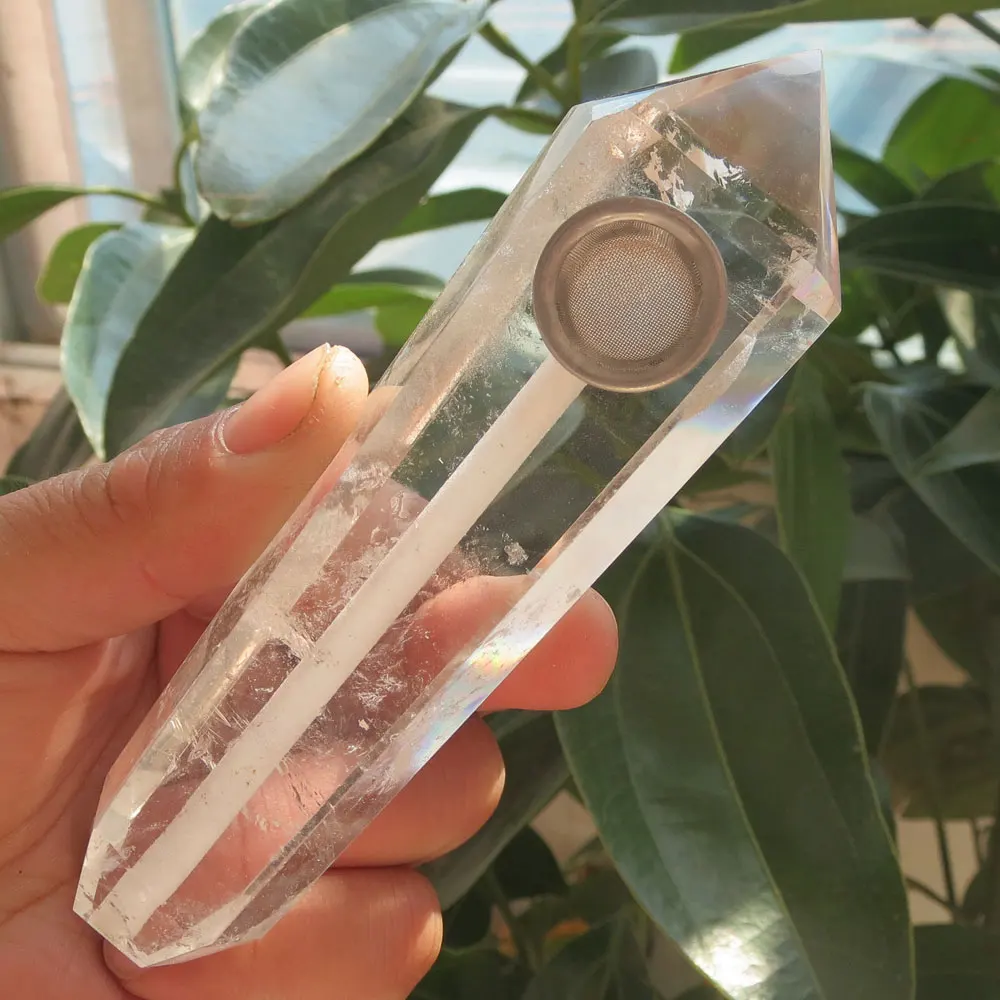 

80~110g High Quality 100% Natural Clear Quartz Point Wand Crystal Smoking Pipe Cigarette Holder Reiki Healing Treatment