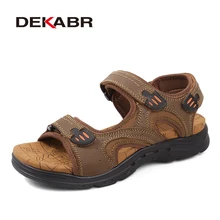 Мужские летние уличные сандалии DEKABR, коричневая повседневная обувь из натуральной кожи, больших размеров, модные воздухопроницаемые слиперы
