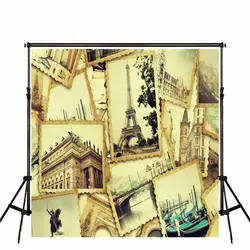 10x20ft фотографии фон, путешествия Ретро открытка Эйфелева башня Виниловые фонов для свадьбы бесшовные фотографические фоны
