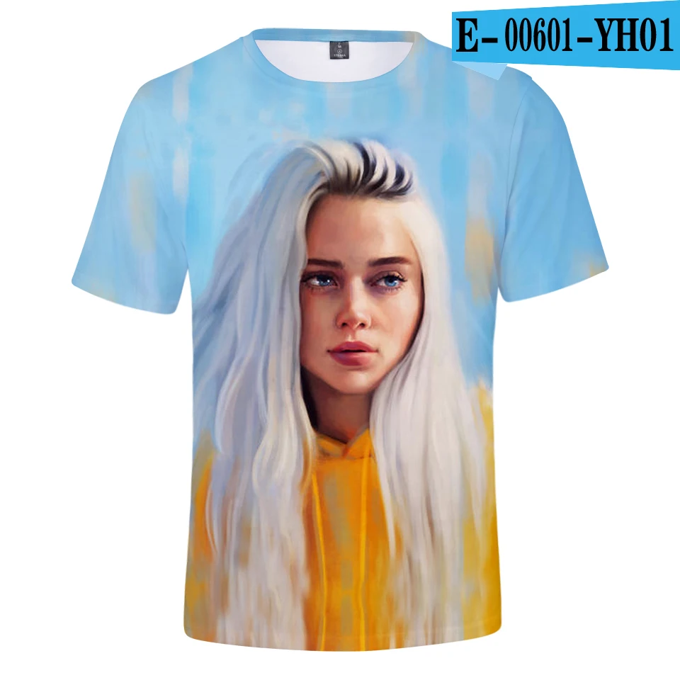 Billie Eilish, новинка, 3D футболка, для мужчин, летняя мода, хип-хоп, Harajuku, повседневная одежда, Billie Eilish, 3D, для девочек, желтая футболка - Цвет: Лаванда