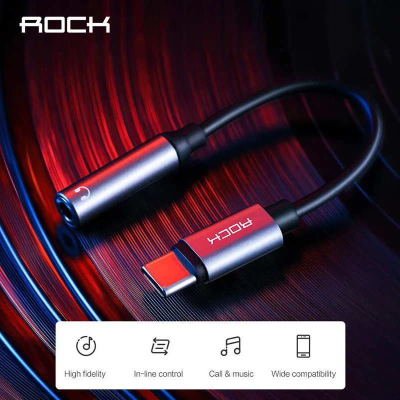 

ROCK Type C 3.5 mm Jack Earphone USB C to 3.5mm AUX Headphones Adapter For Huawei mate 20 P30 pro Xiaomi Mi 6 8 9 Audio cable