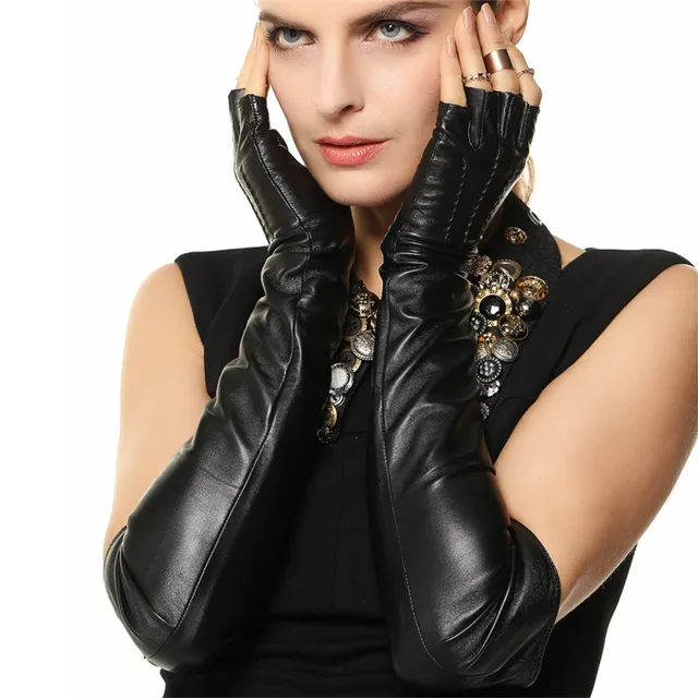 Warmen Ladies Opera Long Half Finger / Fingerless Soft Nappa Leather ...