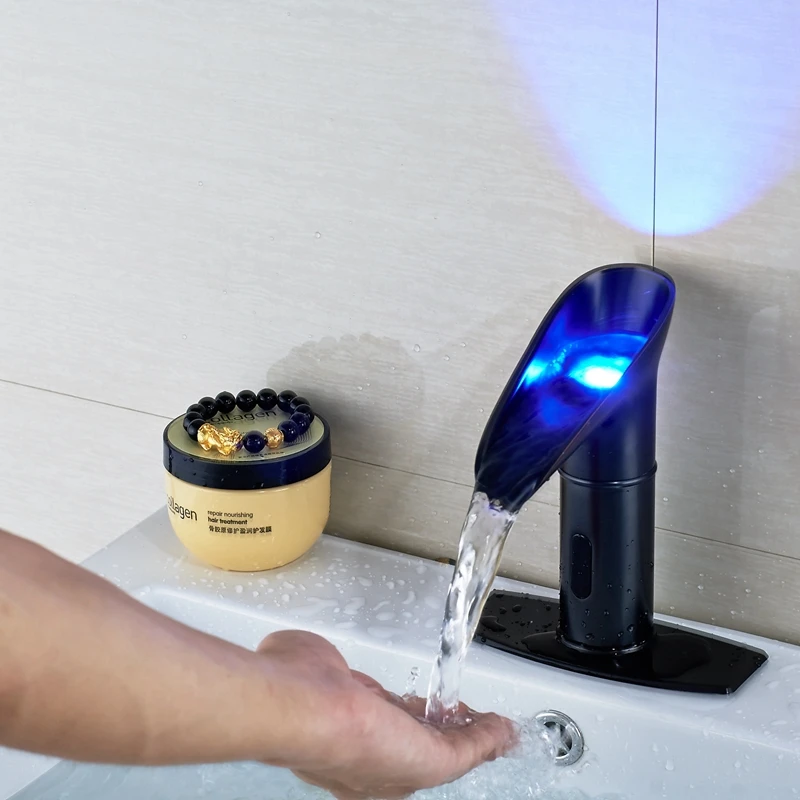 

Oil Rubbed Bronze Sensor LED Bathroom Sink Faucet Mixer Tap With Square Plate