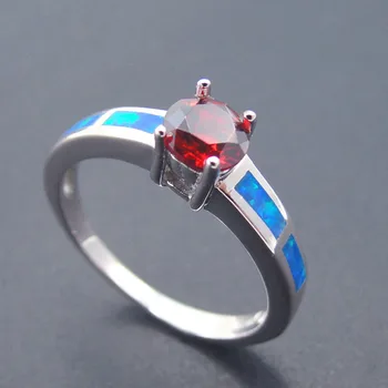 

Fine Silver jewelry Blue fire opal ring 100% 925 sterling silver jewelry with Red CZ Wedding rings Women rings Size 6/7/8/9