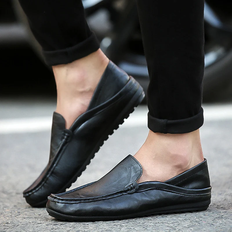 Г. Новые мужские туфли в горошек из PU искусственной кожи, дышащая мужская обувь повседневная удобная обувь Lok Fu повседневная обувь из черной кожи для вождения