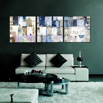 

3 Panels Painting Set Abstract Town House Canvas Print Wall Art Pictures For Modern Drawing Room Decorations Printed No Frames
