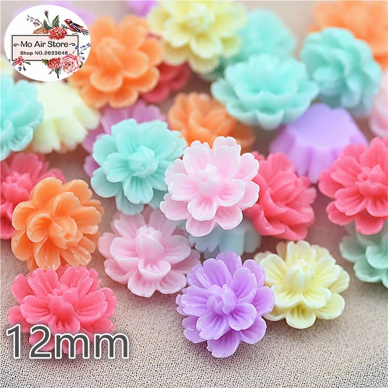 50pcs 12mm Mixed Color flower daisy resin flatback cabochon DIY jewelry/phone decoration No Hole