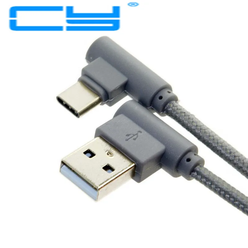 

1M 3FT 100CM USB-C USB 3.1 Type-C TYPE C Angle male to Left Angled 90 Degree USB 2.0 A male Data Cable with Sleeve