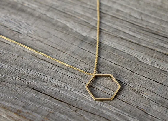 Золотые геометрические серьги XL160|minimalist jewelry|pendant necklacehexagon pendant |