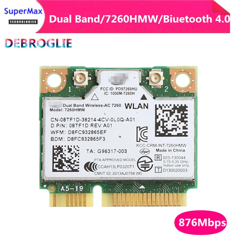 

Free Shipping Dual Band Wireless Wifi Card For Intel AC7260 7260HMW ac Mini PCI-E 2.4G/5Ghz Wlan Bluetooth 4.0 Wifi Card