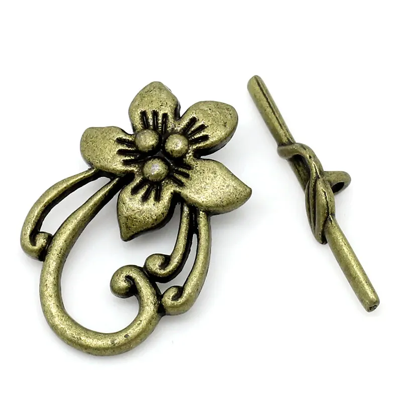 

DoreenBeads Zinc metal alloy Toggle Clasps Flower Antique Bronze 2cm x3cm( 6/8" x1 1/8") 3cm x0.6cm(1 1/8" x 2/8"), 3 Sets