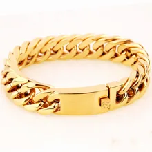 Мужские браслеты в стиле хип-хоп из нержавеющей стали золотого цвета, мода 1,5 см, ширина/20-22 см, длинный браслет в виде цепочки, мужские ювелирные изделия Хип-хоп