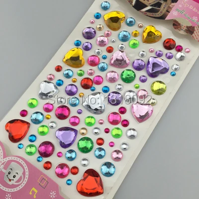 

Acrylic Hearted Crystal Stone Self-Adhesive Cir Round Rhinestone Separated Mesh-Up Plastic Sticker For DIY 5 Color FOR choose