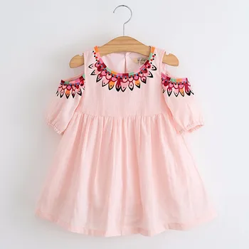 

Baby Girls Strapless Kids Dress Infantile Summer Pink White Blue Short Sleeve Ethinic Floral Decoration Cute Fille Sundress