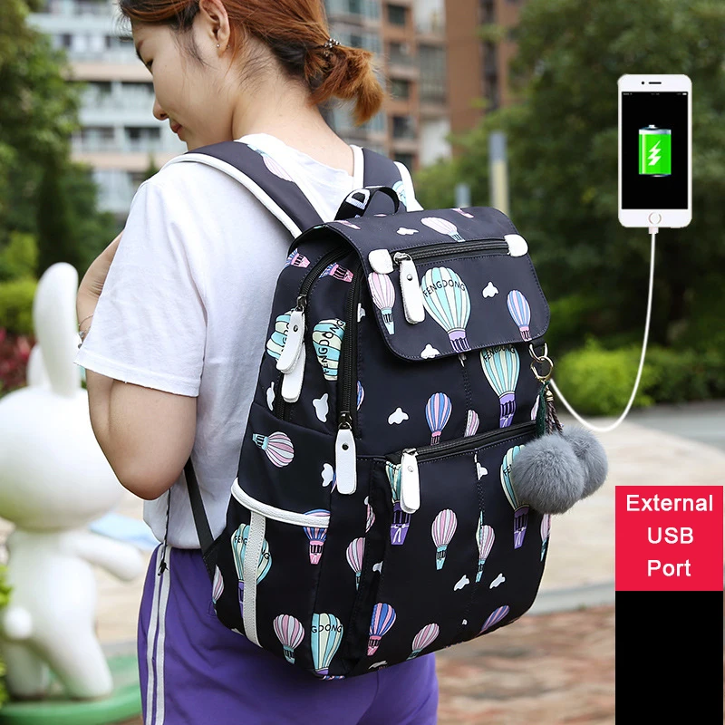 Mochila de Mujeres de moda USB bolsas de la escuela chicas mujer mochilas escolares de gran capacidad mochila niño mochila impermeable bolsa de la escuela