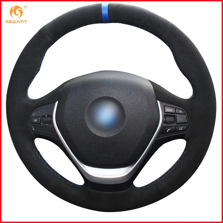 

MEWANT Black Suede Blue Marker Car Steering Wheel Cover for BMW F20 2012-2018 F45 2014-2018 F30 F31 F34 2013-2017 F32 F33 F36