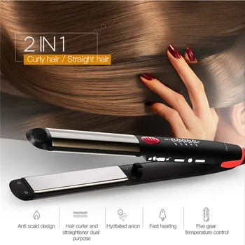 

Professional 2 in 1 Portable Hair Curler Hair Straightener Flat Iron Hair Straightening Corrugated Iron Styling Tools Waves Iron