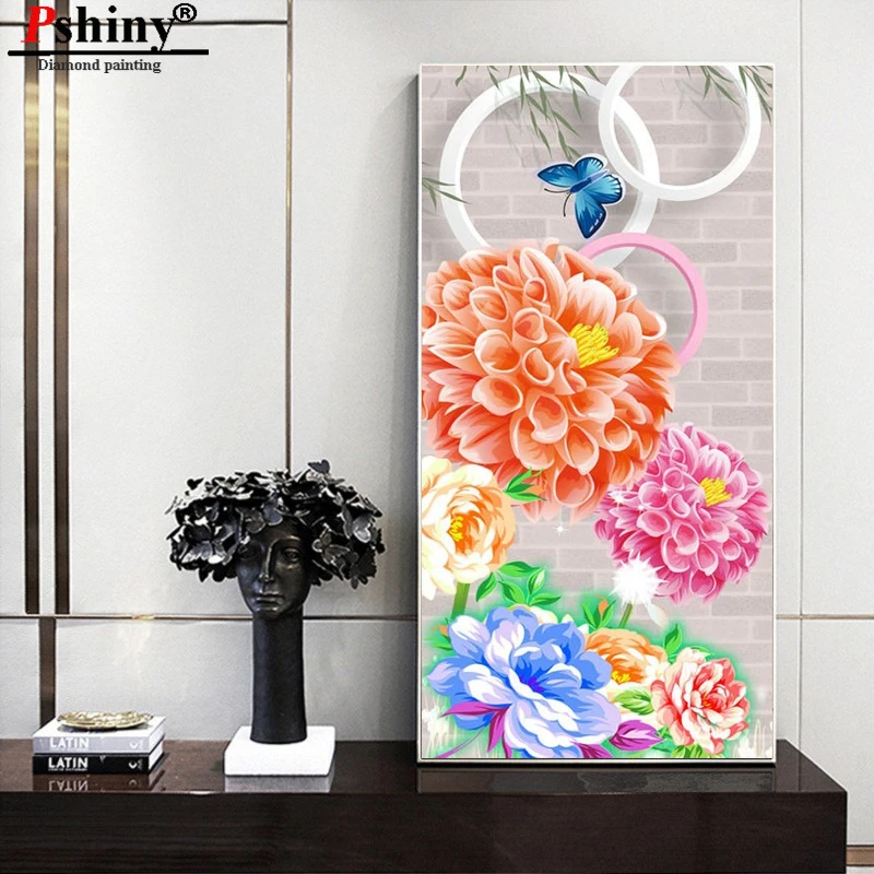 PSHINY DIY 5D Вышивка с бриллиантами цветы картины из кристаллов полная дрель круглые