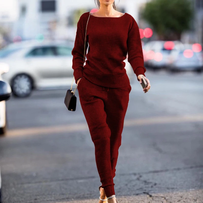 

Basic Winter Autumn Fleece 2 Pcs Set Women Hoodies Sweatshirts Red Black Fitness Top + Pants Pocket Tracksuit Suits Female Set