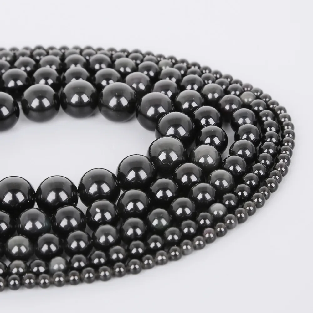 

New Natural Black Obsidian Stone Beads Loose Round Spacer Bead For Jewelry Making 4/6/8/10/12mm 15'' DIY Bracelet&Necklace