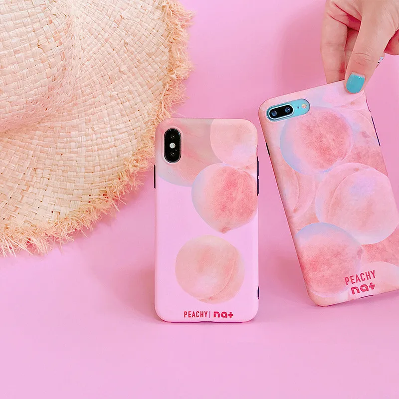 

Cute pink sweet peach Phone Case For Coque iPhone 7 6 6S 8 Plus Summer Fruit Mobile Phone Soft silicone case For iphone cover X