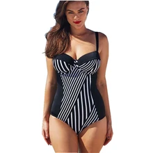 Bkning 4XL 5XL большой Размеры костюмы с лифом с эффектом пуш-ап, купальники Для женщин плюс размер монокини один цельнокроеное платье купальник в полоску на косточках ванный комплект