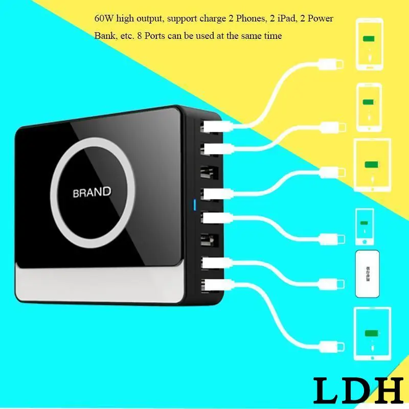 11 11 2017 Portable Qi Wireless Charger 8 USB Ports Mobile Phone Charger For CellPhone Multi Phones Charging For Samsung Eu Plug