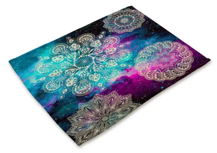 Printed Linen Placemat Place mat Table Mat flower colorful polyester Dinner table mat Coaster Home 