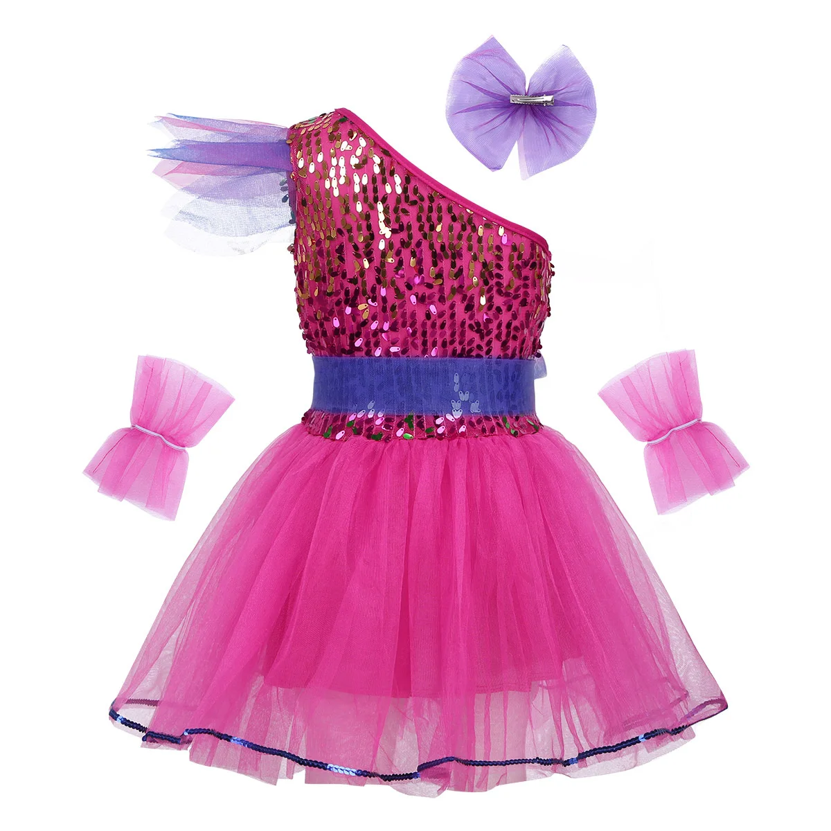 Детское платье-пачка с блестками для джазовых танцев; синий детский современный танцевальный костюм на одно плечо для девочек; уличное платье для сцены в стиле хип-хоп