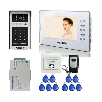 

Free Shipping 7" LCD Video Door Phone Intercom System White Monitor + 700TVL HD Outdoor RFID Code Keypad Number Camera + Remote