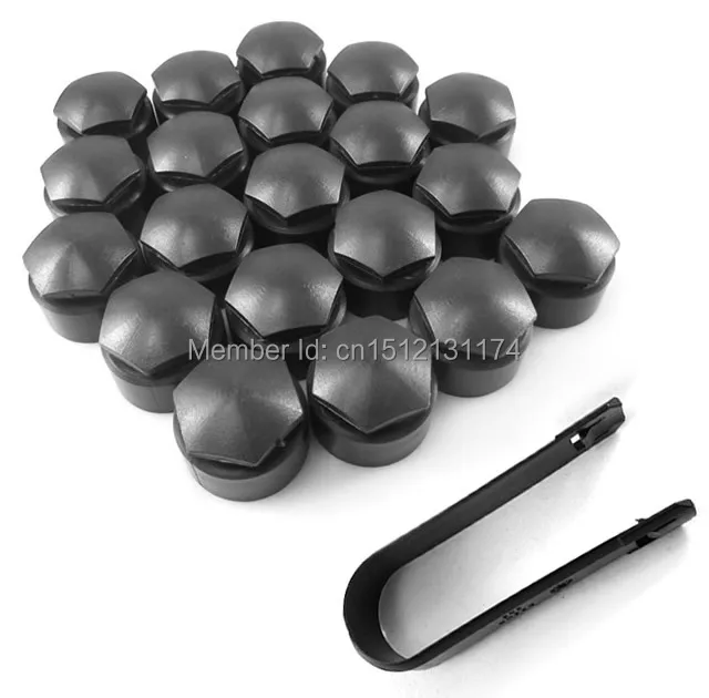 20Pcs LOCKING TYPE Black Wheel Lug Nut Center Cover Caps + Removal Tool