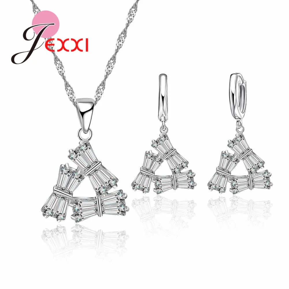 Charms Fashion 925 Sterling Silver Zircon Necklace Earrings For Wommen Bride Wedding Jewelry
