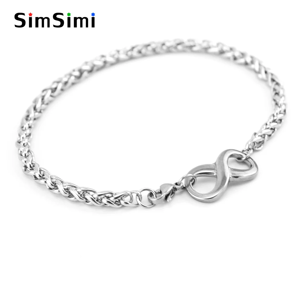 

Simsimi new infinity charm Wheat bracelets 4/5mm Link Braided pulseira masculina Stainless Steel Bracelet bangle For WOMENS gift