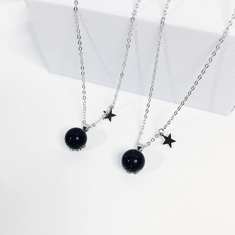 

Blue natural crystal round stone sand ball star pendant necklace for women/girl fashion jewelry 925 sterling silver bijoux femme