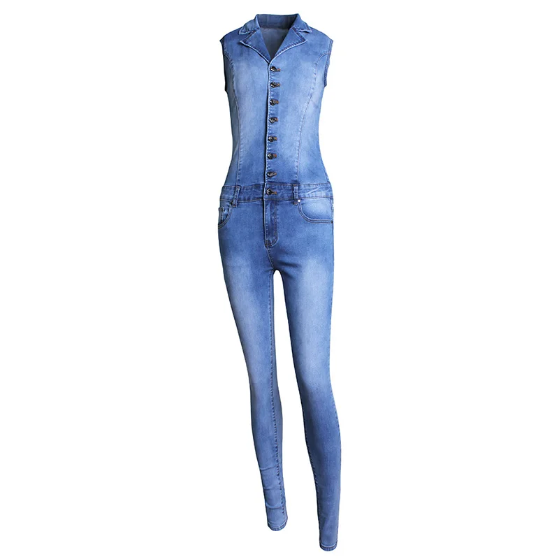 GACVGA, Новое поступление, джинсовый комбинезон без рукавов, сексуальный комбинезон, женский джинсовый комбинезон, комбинезоны, синие женские штаны, джинсы - Цвет: Blue