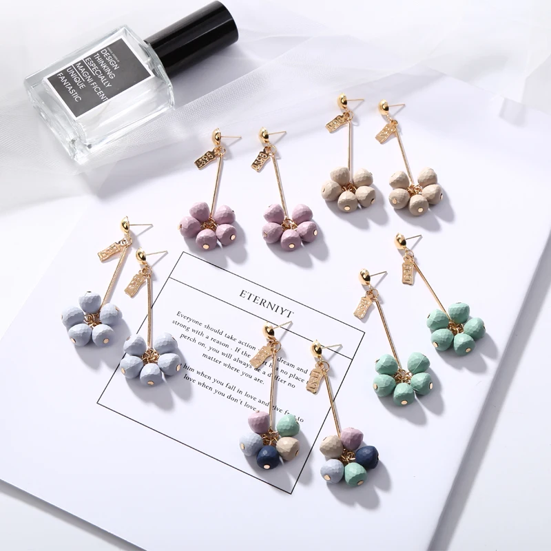

Korean Style Colorful Rubber Flower Earrings Gold Long Chain Drop Earrings for Women Fashion Dangle Piercing Jewelry