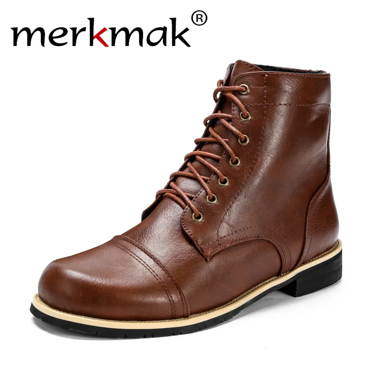 Merkmak/2018 Новые мужские ботинки в британском стиле, осенне-зимняя обувь, мужские Модные мотоботы на шнуровке, мужские ботинки из