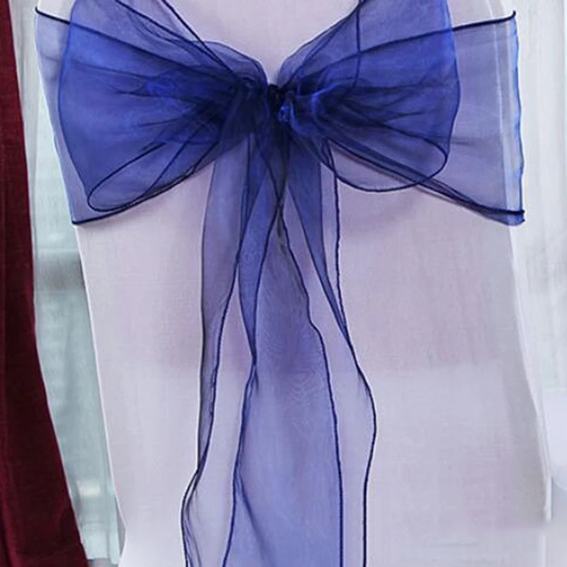 100 шт./лот ленты для свадебных стульев из органзы 275*18 см чехол для стула лента для галстука-бабочки вечерние банкетные пояса для стула Декор отеля - Color: Dark Blue