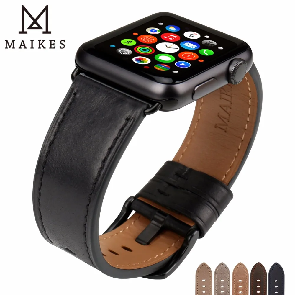 Кожаный ремешок MAIKES для часов Apple Watch, 44 мм, 40 мм, 42 мм, 38 мм, серия 4, 3, 2, 1, Ремешки для наручных часов iWatch, ремешок для Apple Watch