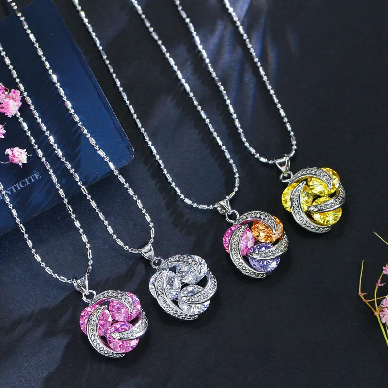 CWWZircons Fashion Geometric Multi Color Cubic Zirconia Cute Pendant Necklace Earring and Rings Jewelry Sets for Women T316