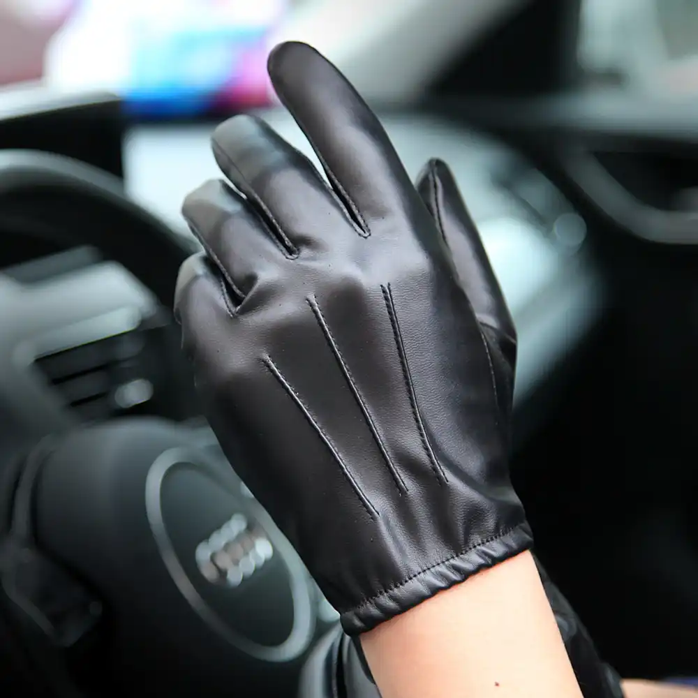 Guantes De Cuero Sintetico Para Hombre Manoplas De Estilo Fino Antideslizantes Con Cinco Dedos Con Pantalla Tactil Pm014pn Color Negro A La Moda Guantes De Hombres Aliexpress